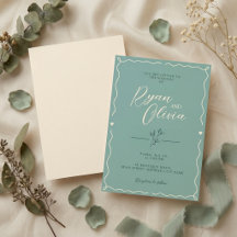 Elegante Invitación de Boda Minimalista Verde Salv