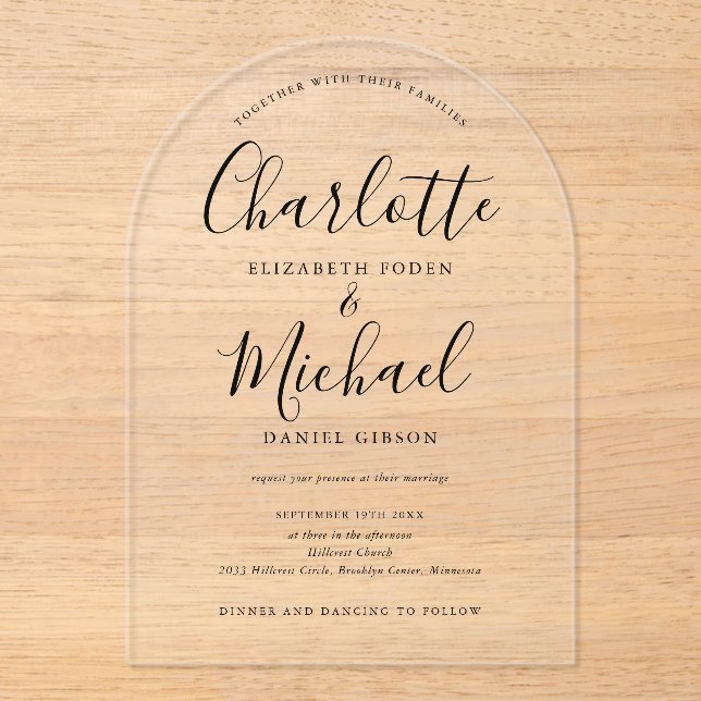 Elegante Invitación de Boda Moderna con Arco de Le (Anverso)