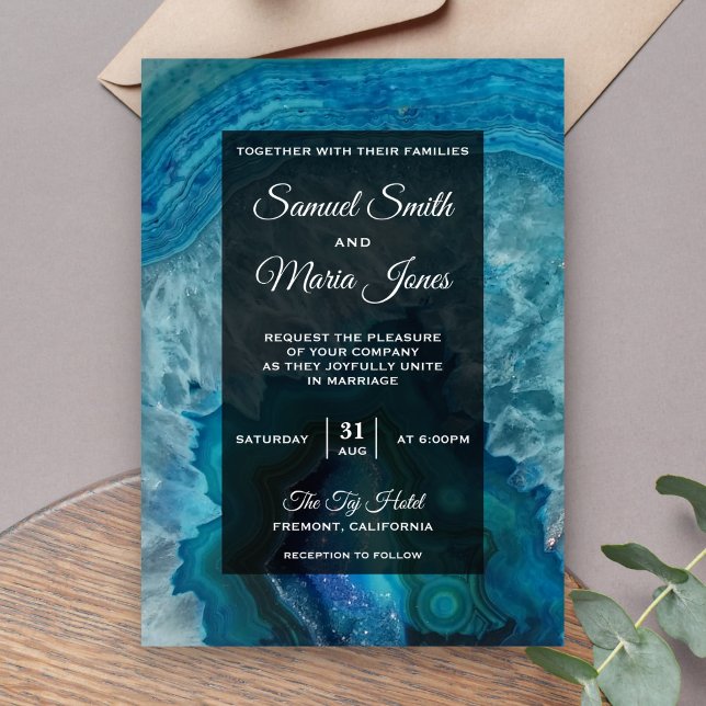 Elegante Invitación de Boda Moderna de Ágata Azul (Subido por el creador)