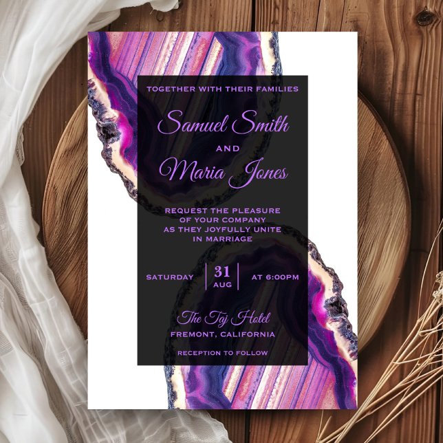 Elegante Invitación de Boda Moderna de Ágata Púrpu (Subido por el creador)