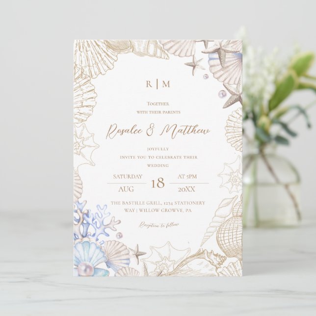 Elegante Invitación de Boda Moderna de Concha de P (Anverso de pie)