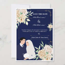 Elegante invitación de boda musulmana - Azul marin