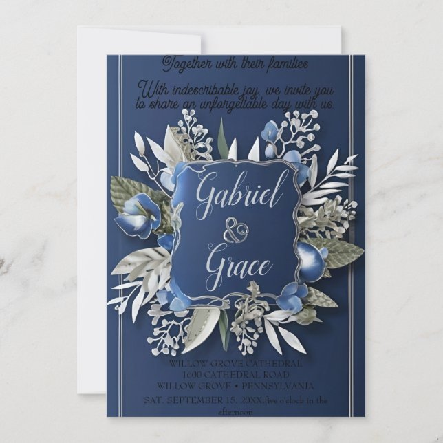 ELEGANTE INVITACIÓN DE BODA NAVY GOLD CLASSIC (Anverso)
