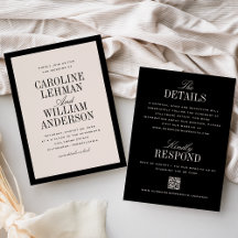 Elegante Invitación de Boda Negra a Doble Cara