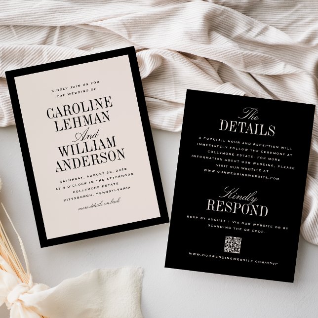 Elegante Invitación de Boda Negra a Doble Cara (Subido por el creador)