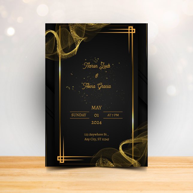 Elegante Invitación de Boda Negra de Medianoche Ro (Subido por el creador)