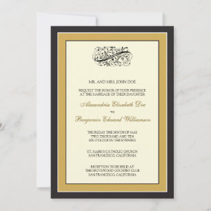 Elegante invitación de Boda Negra/Oro 5x7