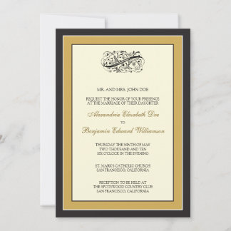Elegante invitación de Boda Negra/Oro 5x7