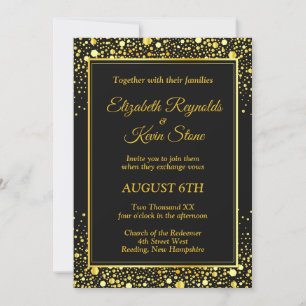 Elegante invitación de boda negra y dorada