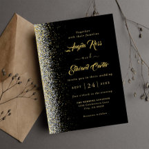 Elegante Invitación De Boda Negra Y Oro