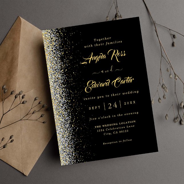 Elegante Invitación De Boda Negra Y Oro (Subido por el creador)