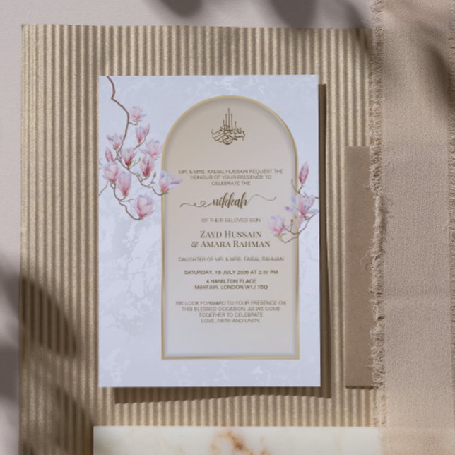 Elegante Invitación de Boda Nikkah | Magnolias (Subido por el creador)