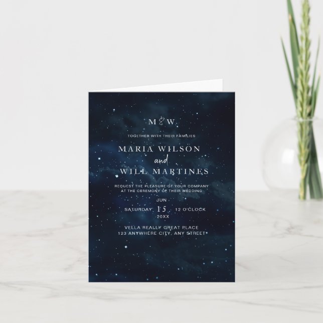 Elegante invitación de boda noche estrellada Moder (Anverso)