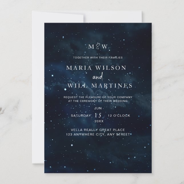 Elegante invitación de boda noche estrellada Moder (Anverso)