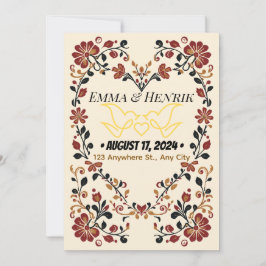 Elegante Invitación de Boda Noruega Rosemaling Fr