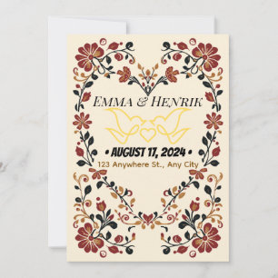 Elegante Invitación de Boda Noruega Rosemaling Fr