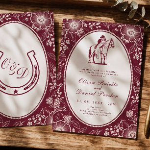 Elegante invitación de boda occidental de borgoña