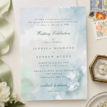 Elegante Invitación de Boda Paisaje Acuarela Azul