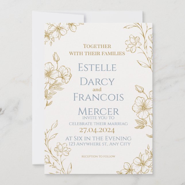 Elegante invitación de boda personalizable (Anverso)