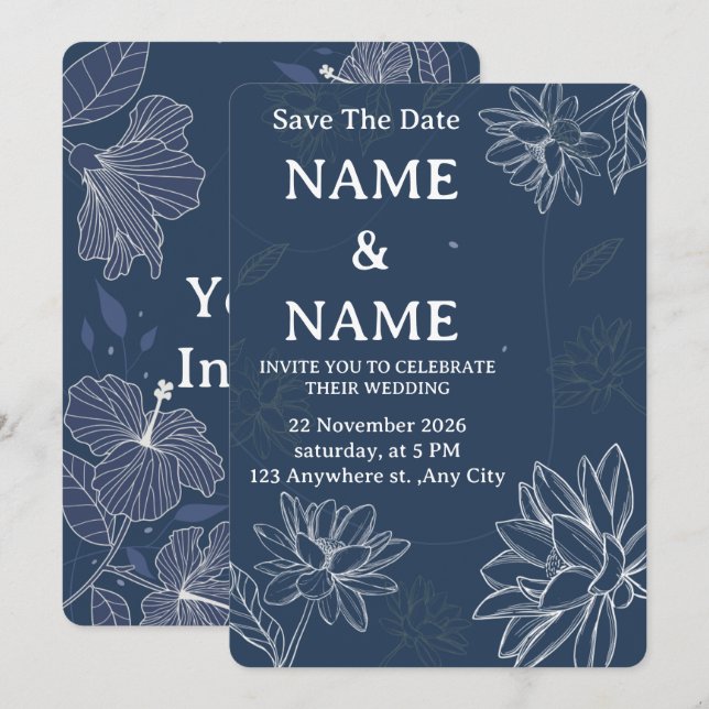 Elegante Invitación de Boda Personalizada (Anverso / Reverso)