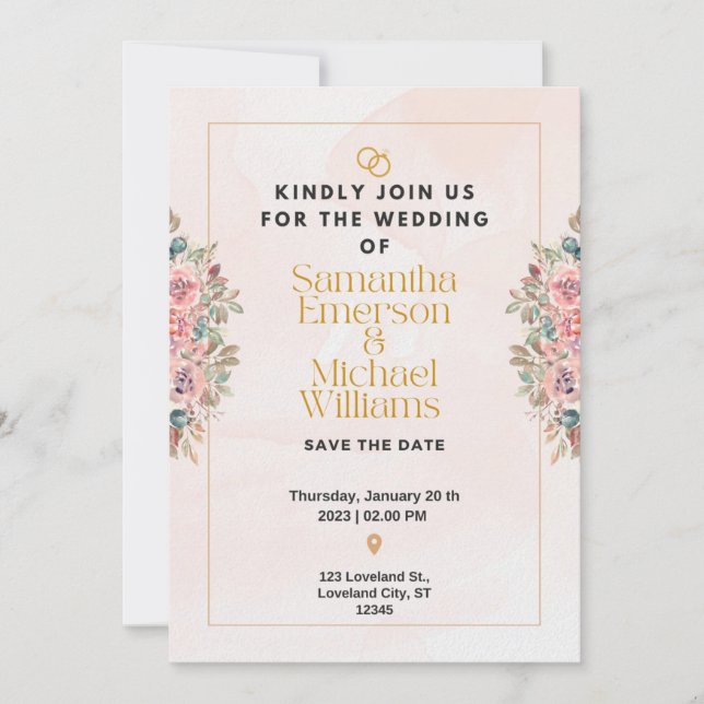 Elegante invitación de boda plana (Anverso)