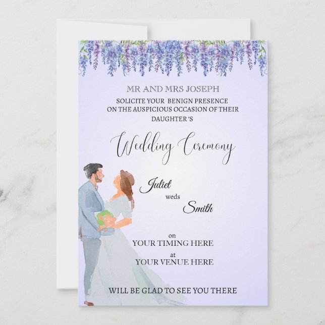 Elegante Invitación de Boda Plana | Personalizable (Anverso)