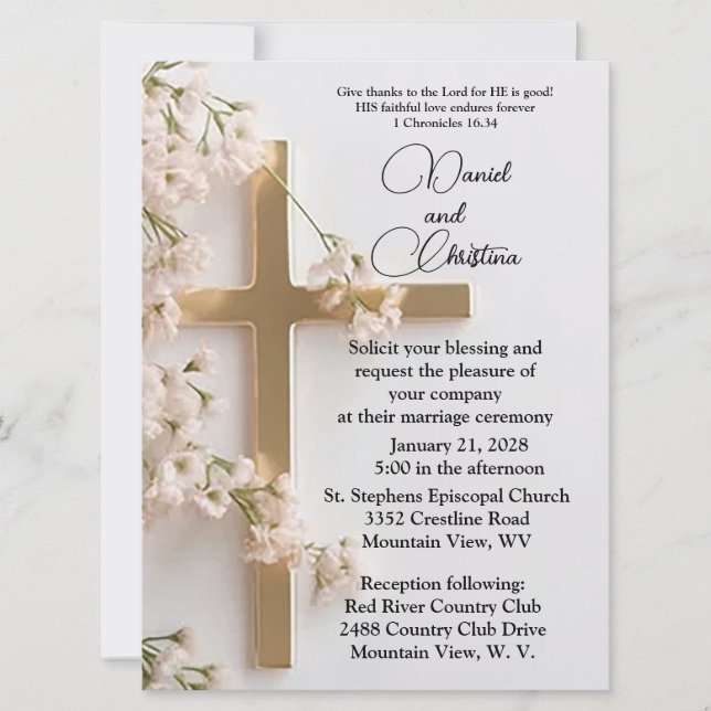 Elegante invitación de boda plana religiosa (Anverso)