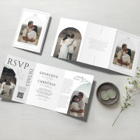 Elegante Invitación de Boda Plegable en Tres Parte