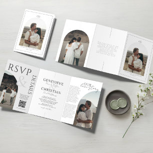 Elegante Invitación de Boda Plegable en Tres Parte