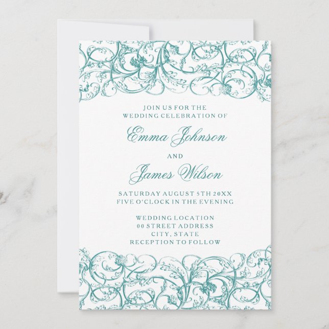 Elegante invitación de boda rococó a los torres vi (Anverso)