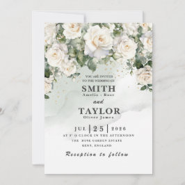 Elegante Invitación de Boda Rosa Blanca con Verde 