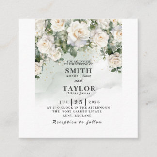 Elegante Invitación de Boda Rosa Blanca y Verde Sa