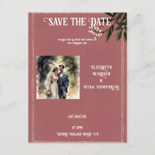 Elegante Invitación de Boda Rosa con Foto