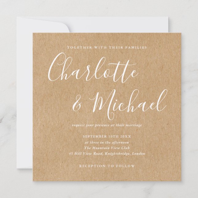 Elegante Invitación de Boda Rústica con Letra de F (Anverso)