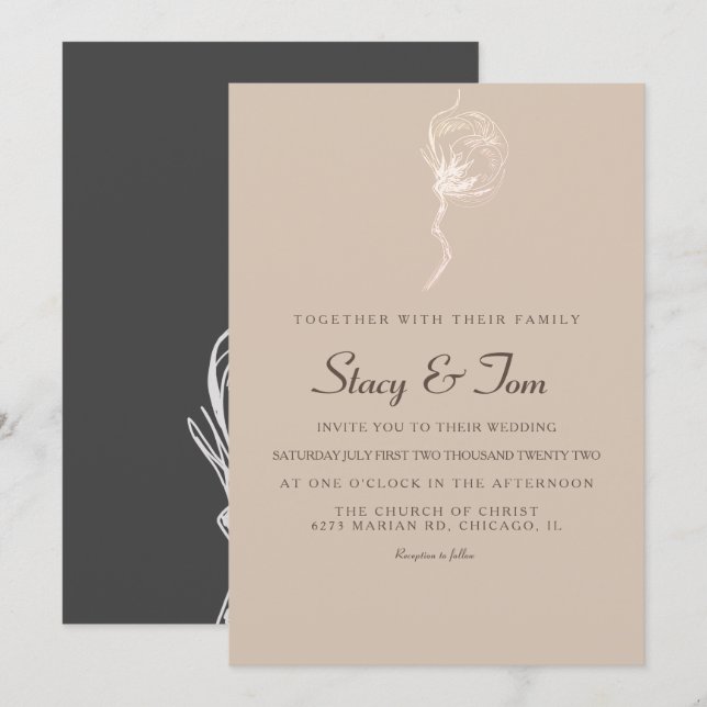 Elegante Invitación de Boda Rústica de Algodón (Anverso / Reverso)