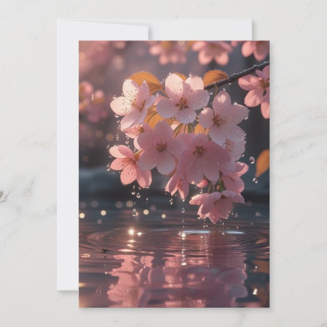 Elegante Invitación de Boda Sakura Sobre el Agua - (Anverso)