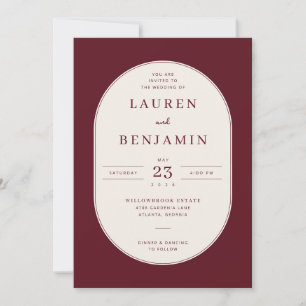 Elegante Invitación de Boda Serif de Color Granate