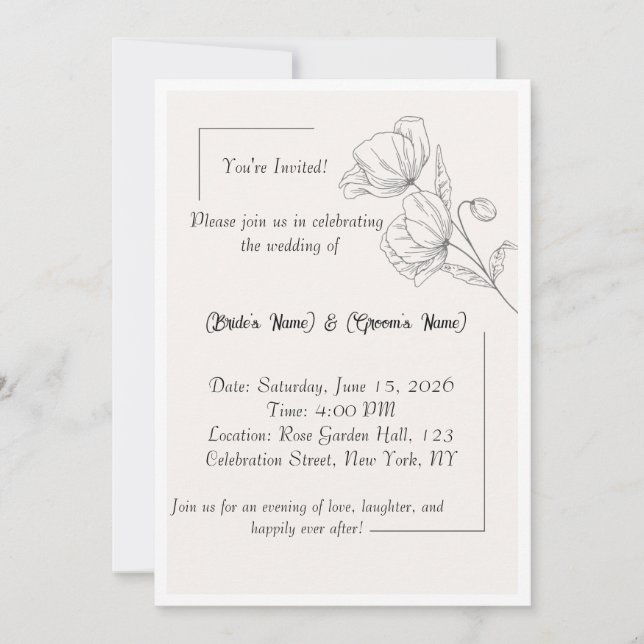 Elegante Invitación de Boda Simple (Anverso)