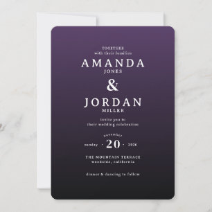 Elegante Invitación de Boda Tipográfica Morada