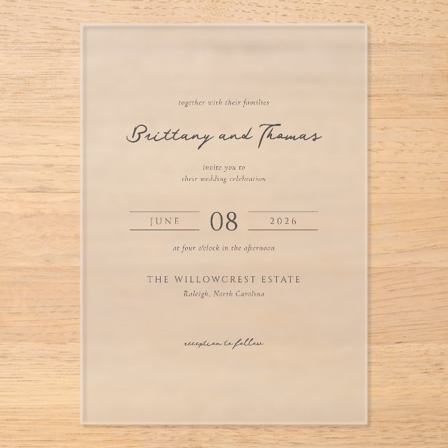 Elegante Invitación de Boda Tipográfica Negra (Anverso)