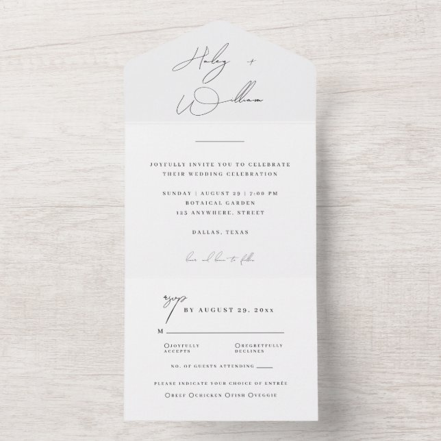 Elegante Invitación de Boda Todo en Uno con Letra  (Interior)