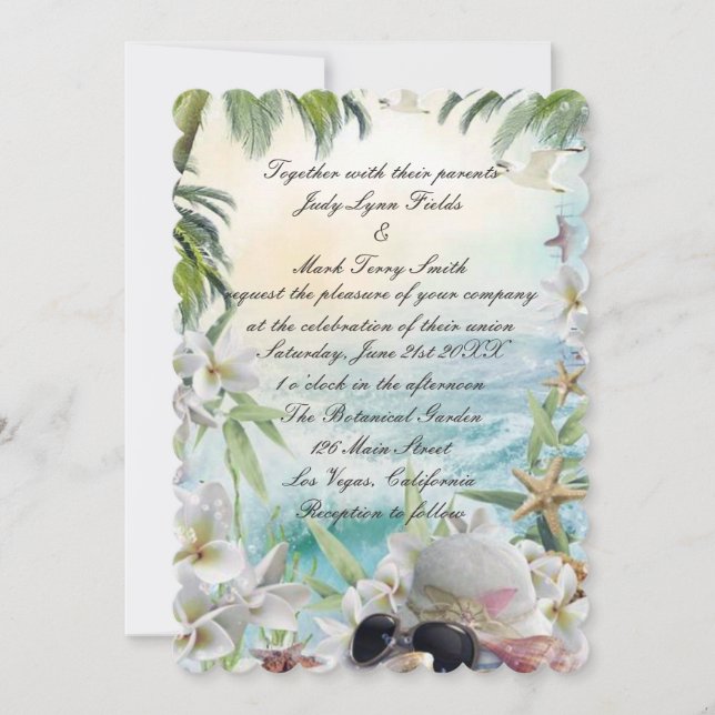 Elegante Invitación de Boda Tropical Floral (Anverso)
