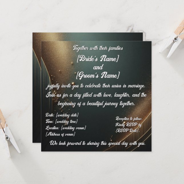 Elegante invitación de boda turquesa dorada (Anverso/Reverso In Situ)