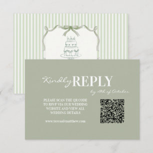 Elegante Invitación de Boda Verde Menta con Lazo y