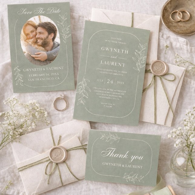 Elegante Invitación de Boda Verde para Guardar la  (Subido por el creador)