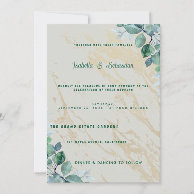 Elegante Invitación de Boda Verde Sage y Mármol Do (Anverso)