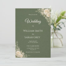 Elegante invitación de boda verde salvia