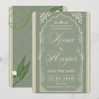 Elegante Invitación de Boda Verde Salvia con Eucal
