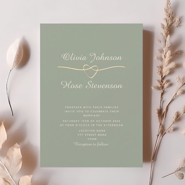 Elegante Invitación de Boda Verde Salvia Dorado (Subido por el creador)