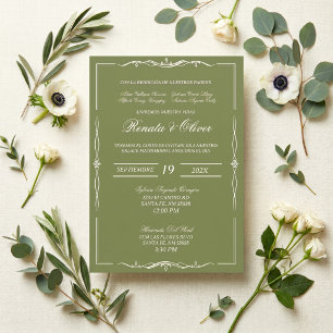 Elegante invitación de boda verde salvia en españo